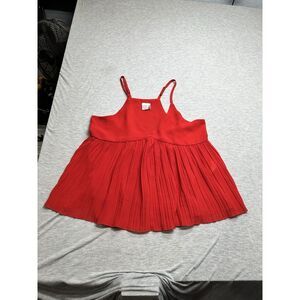 Paper Crane Small Tank Top Red Pleated Babydoll